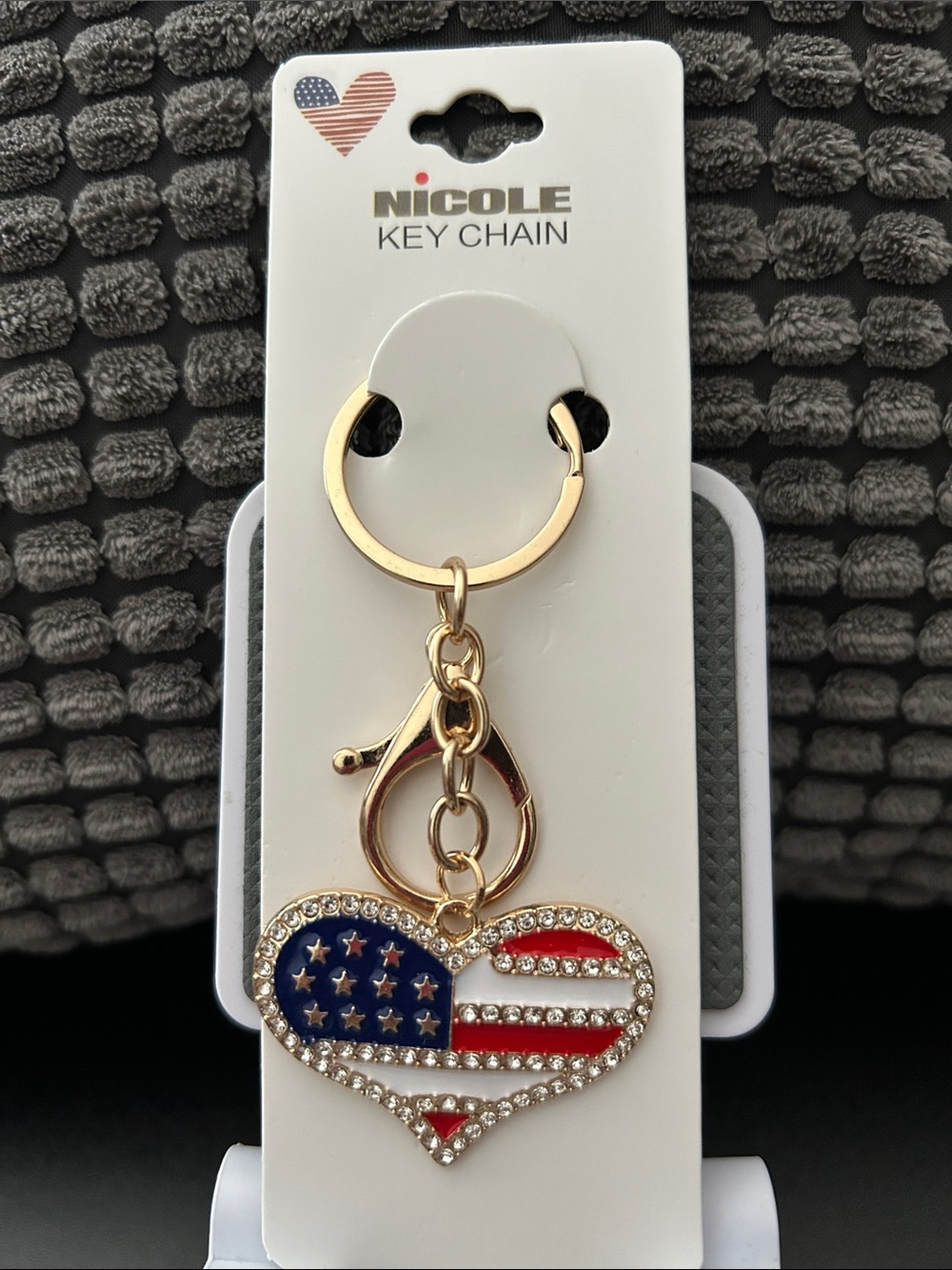 Nicole Gold-Tone Heart Keychain with Red, White & Blue Enamel